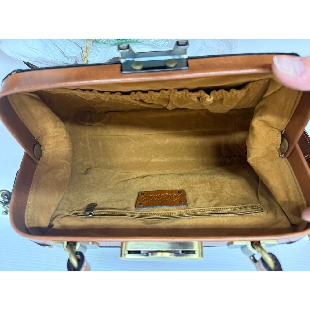 NWT Patricia Nash Gracchi Frame Leather RIOT RUST MAP Satchel Crossbody PURSE - Picture 8 of 10